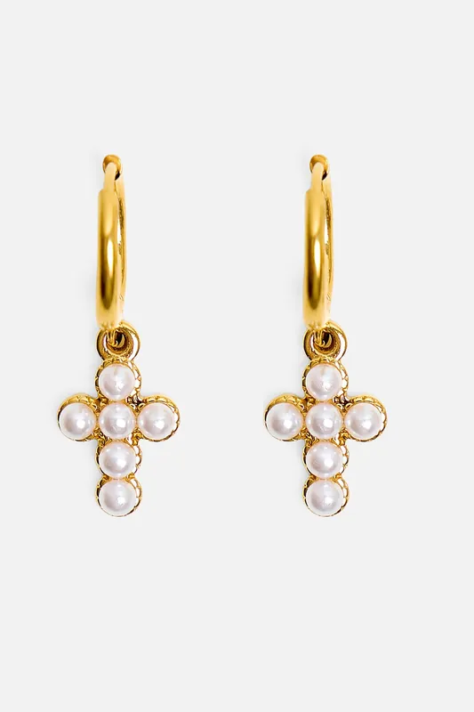 Mini Hoop Drop Cross Detail Earrings - Public Desire