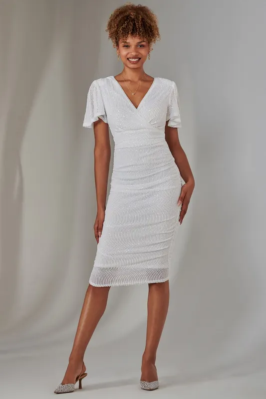 Flare Sleeve Ruched Sequin Dress - Jolie Moi
