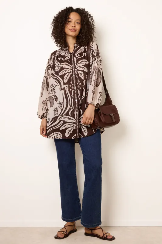 Brown Tropical Metallic Oversized Shirt - Blue Vanilla