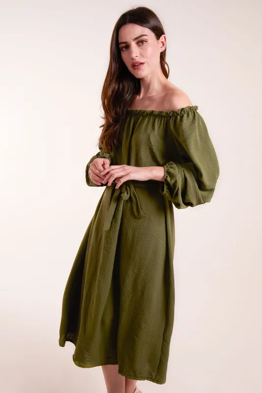 Puff Sleeve Bardot Dress - Blue Vanilla