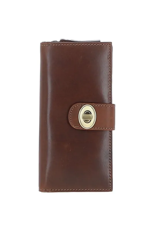 Real Leather Long Purse with Turnlock, Zip Pocket & Card Slots - Ashwood Leather