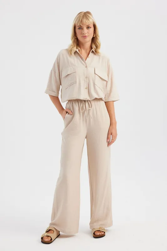 Pocket Short Sleeve Shirt & Drawstring Straight Trousers Coord - Hiccup