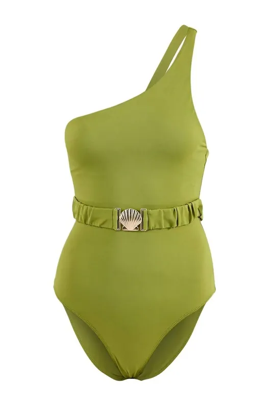 One Shoulder Belted Detail High Leg Swimsuit - WOVCOR