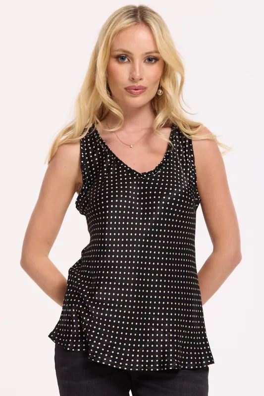 Black Polka Dot Sleeveless Top - Liquorish