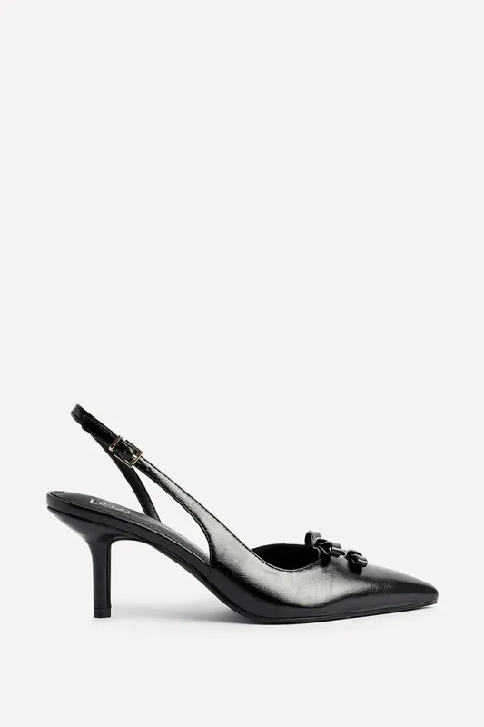 Aysha Black Faux Leather Court Heels - Linzi