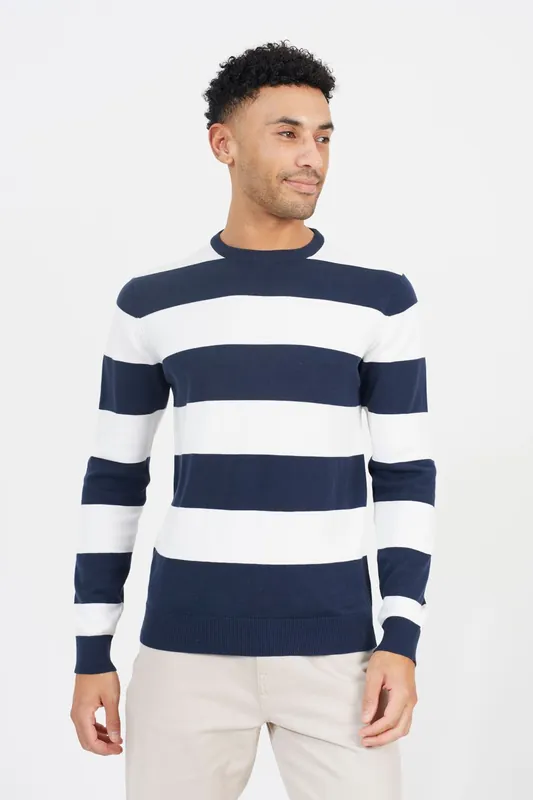 Cotton Crew Neck Block Striped Knit Jumper - Brave Soul