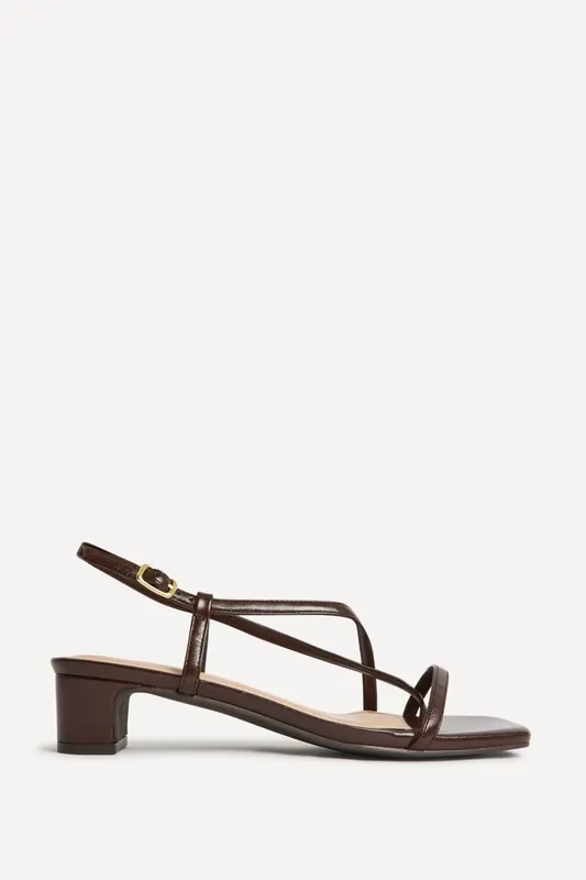 Arden Brown Faux Leather Block Heeled Sandals - Linzi