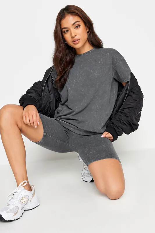 Petite Acid Wash T-Shirt & Shorts Set