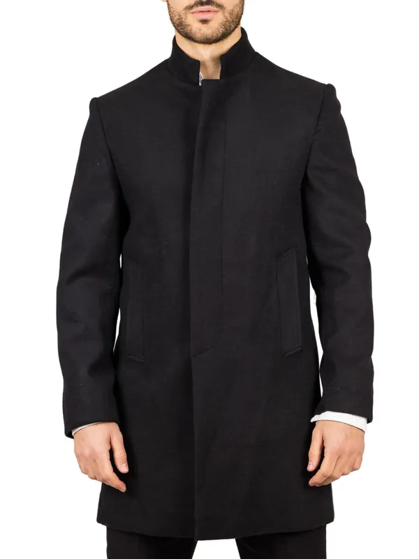 Stand Collar Wool Blend Overcoat Classic Trench Coat Winter Jacket - TruClothing