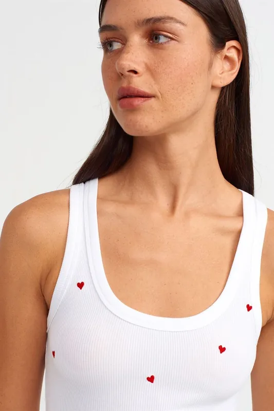 Women's Ribbed Heart-embroidered Cami Blouse