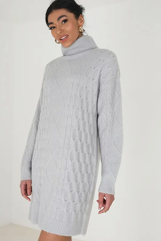 Roll Neck Cable Knit Jumper Dress - Brave Soul