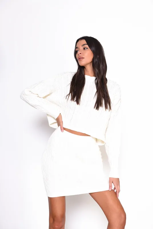 Cream Knitted Mini Skirt - Shnoo
