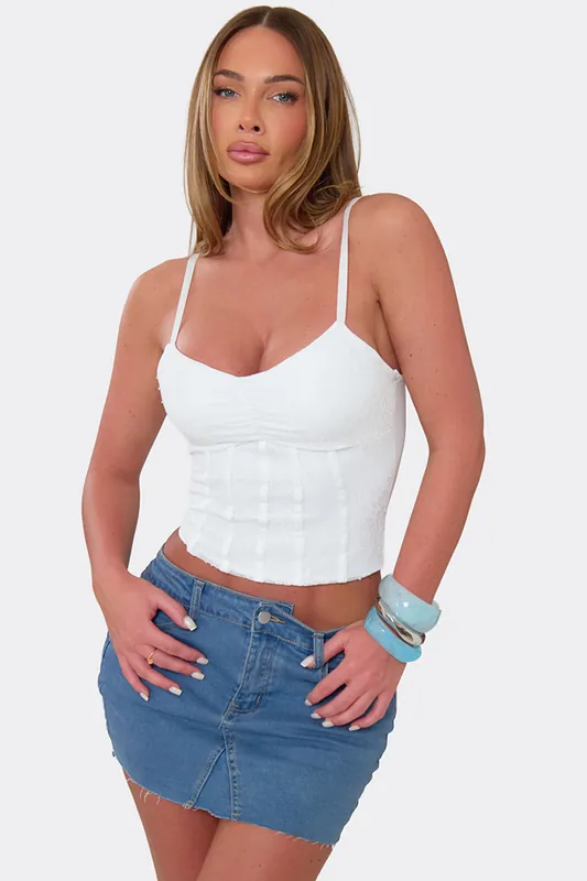 Corset Style Strappy Sweetheart Neckline Ruched Lace Corset Top - EGO