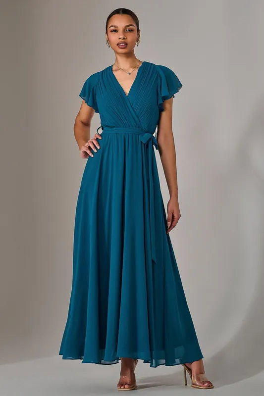 Chiffon Flutter Sleeve Maxi Dress - Jolie Moi