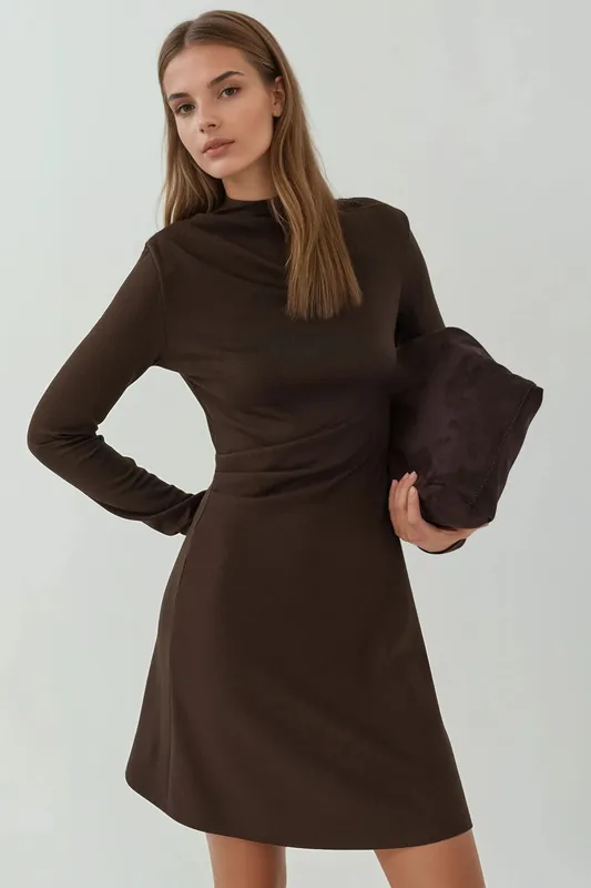 Drapped Mini Dress with Crew Neck - Hiccup