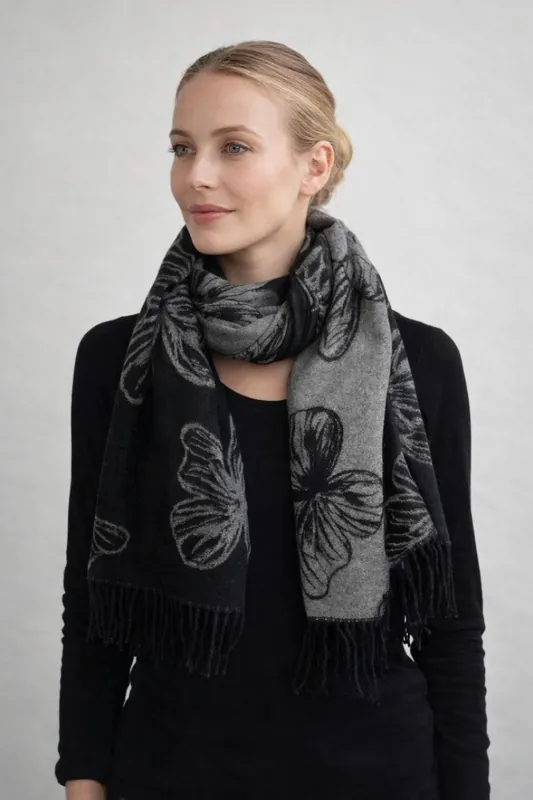 Butterfly Printed Cashmere Scarf with Tassels - SVNX