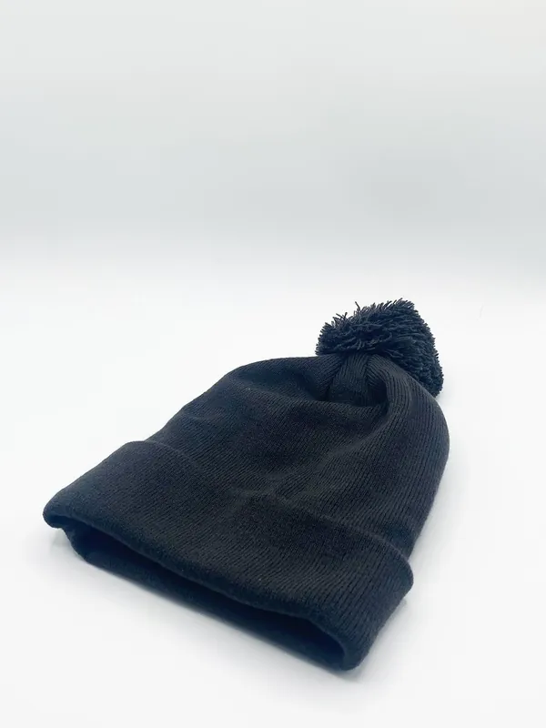 Knitted Pom Pom Beanie - Charcoal
