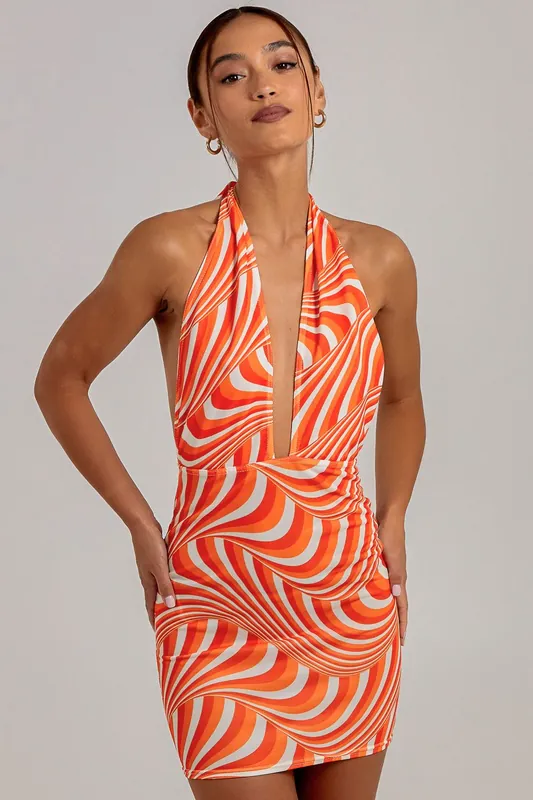 Multi Print Halterneck Mini Dress - Pink Vanilla