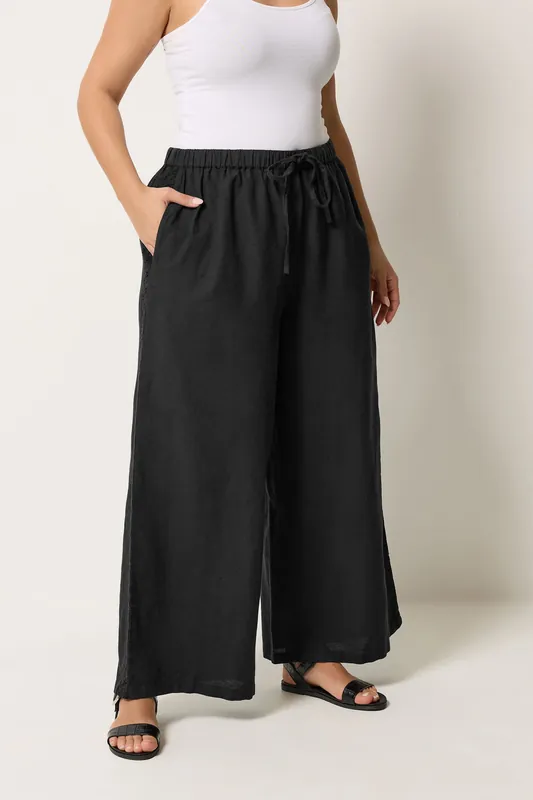Crochet Detail Linen Trousers - Yours