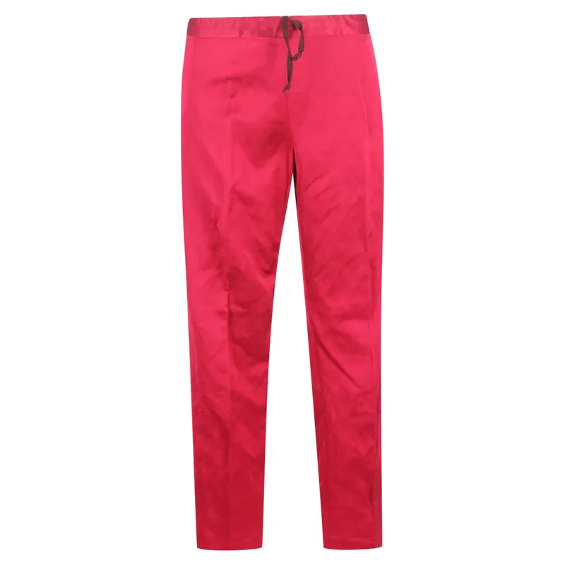 Preloved Drawstring Wide-Leg Trousers in Pink Silk