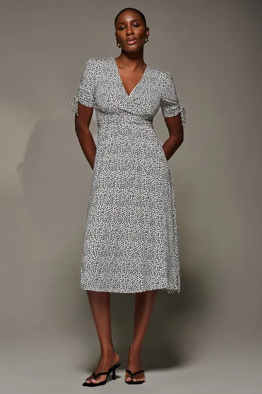 Jersey Tie Sleeve Wrap Front Midi Dress - Jolie Moi