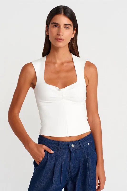 Fitted Sleeveless Crop Blouse With Square Neck - Dilvin
