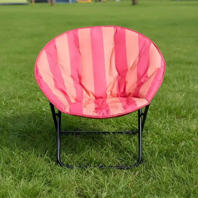 Stripe Moon Camping Chair Round Folding Outdoor Garden Seat - OHS