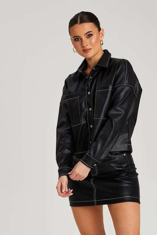 Black PU Shirt - Urban Bliss