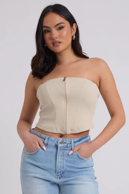 Rib Zip Up Corset Top - Urban Bliss