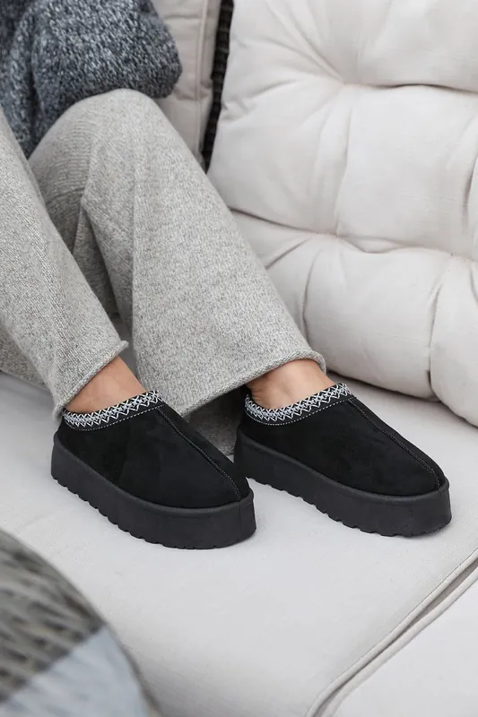Freeze' Flatform Embroidered Low Ankle Slipper Boots - Where's That From