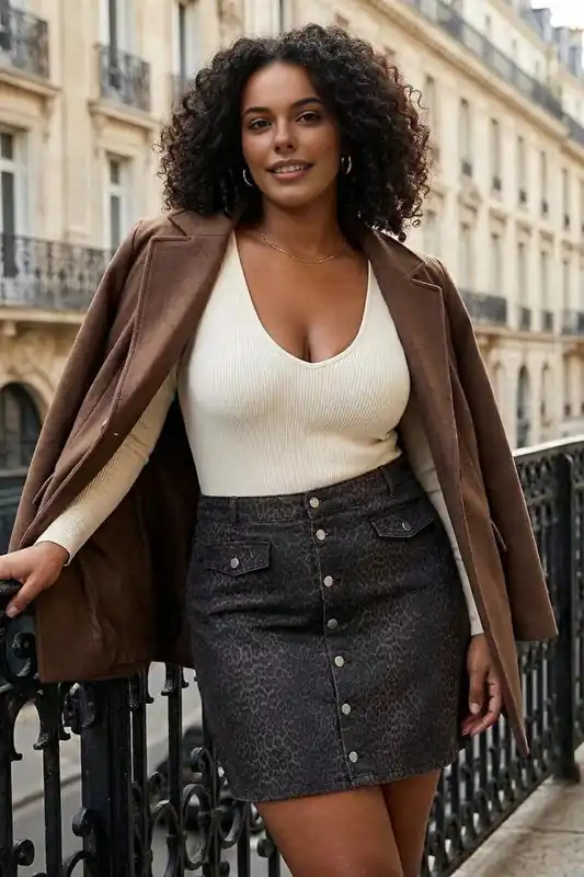 Button Front Animal Print Mini Skirt with Pocket Detail - WOVCOR