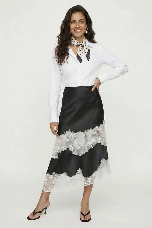 Elenor Lace Insert Midi Skirt - Lily and Lionel