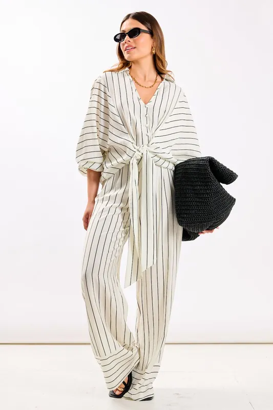 White Stripe Tie Front Shirt - Needs No Label