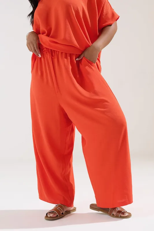 Tie Waist Wide Leg Trousers - Yours