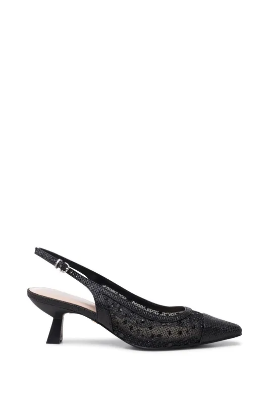 Tamsin' Mid Heel Glitter and Mesh Sling Back Courts - Paradox London