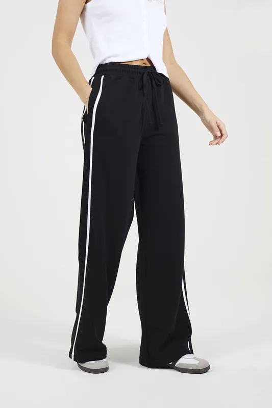 Side Stripe Wide Leg Joggers - Brave Soul
