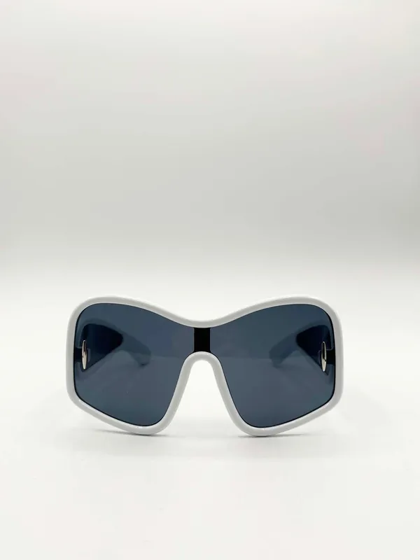 Square Oversized Mask Sunglasses in White Black - SVNX