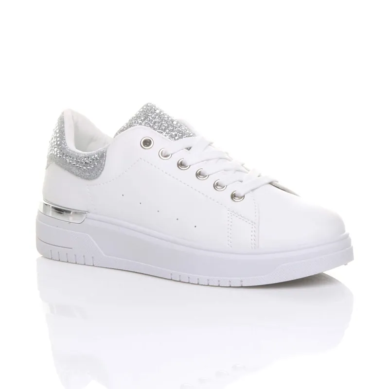 Flat Heel Diamante Sparkly Trainers - AJVANI