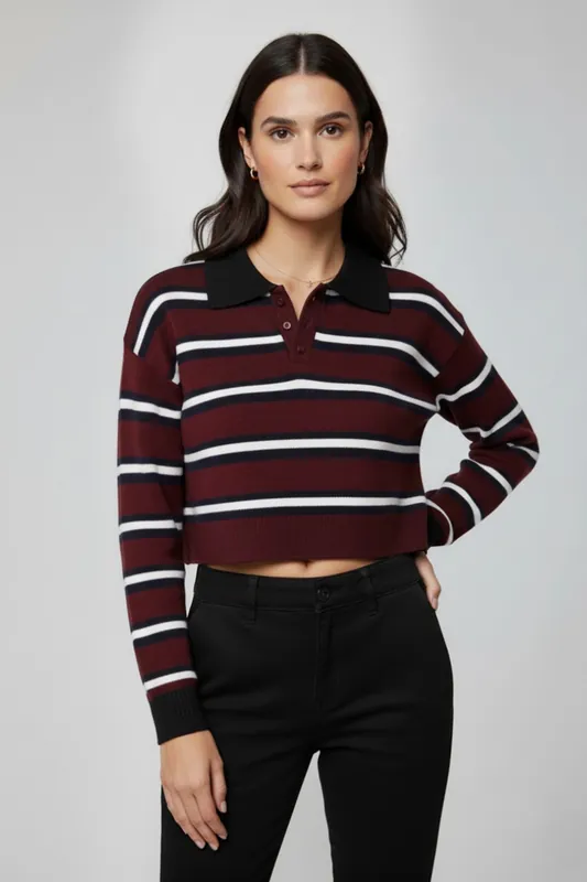 Knitted Rugby Stripe - Cropped - Jumper
