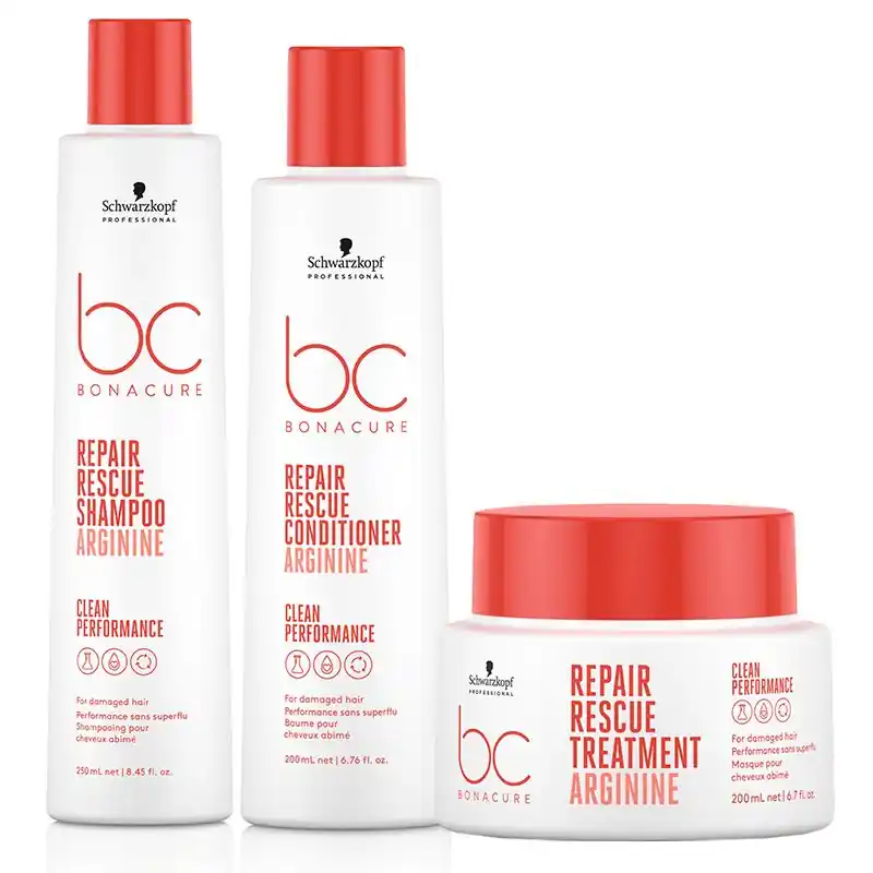 BC Clean PACK Repair Rescue Shampoo 250ml, Conditioner 200ml and Treatment 200ml - Schwarzkopf