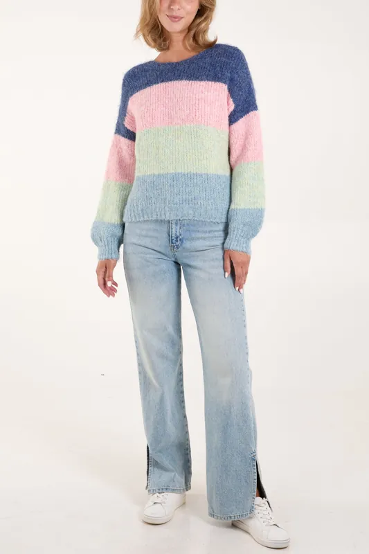 Blue Multi Stripe Knit Jumper - Blue Vanilla