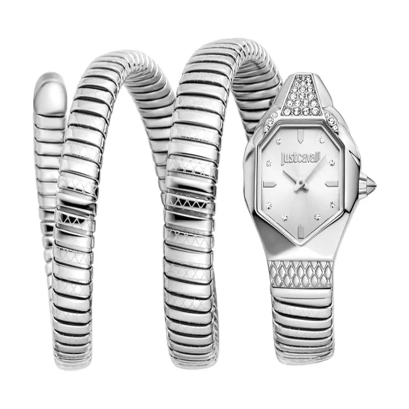 Women's Snake Watch Silver Color Case, Silver Dial SS Bracelet - Just Cavalli