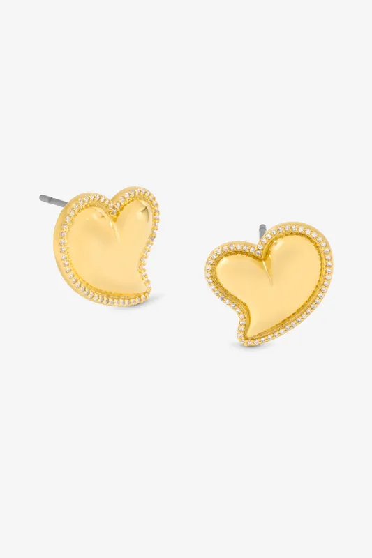 Puff Heart And Cubic Zirconia Stud Earrings - Jon Richard