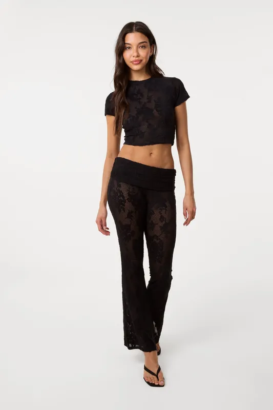 Black Crochet Lace Baby Tee - Pink Vanilla