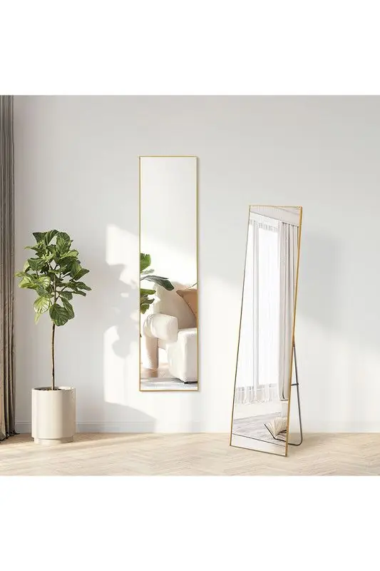 40x150cm Modern Slim Frame Floor Standing Full Length Mirror - H&O Direct