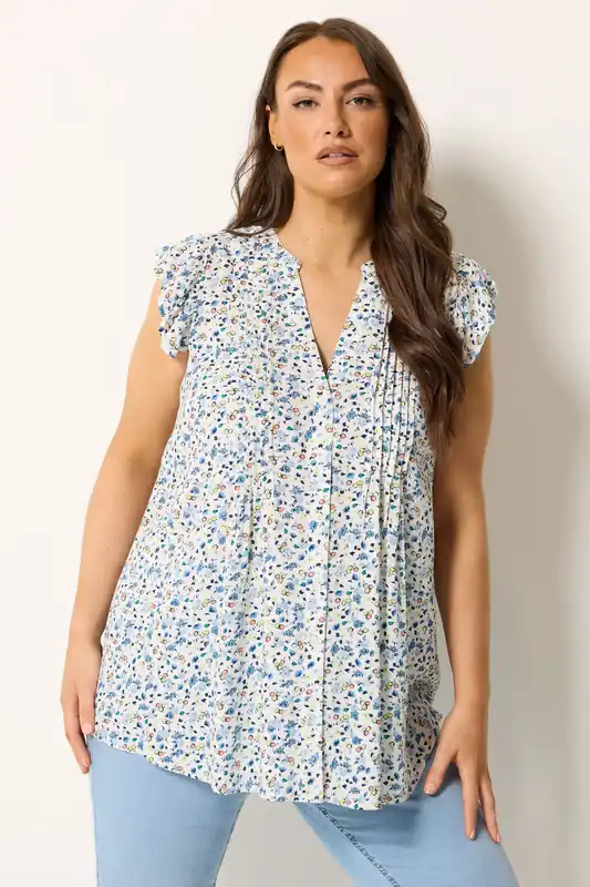 Floral Frill Sleeve Blouse - Yours