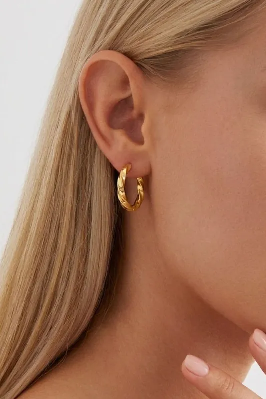Gold Plated Textured Hoop Earrings - Serla