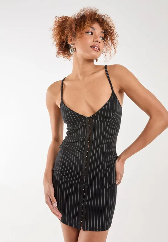 Pinstripe Eyelet Detail Mini Dress - Pink Vanilla