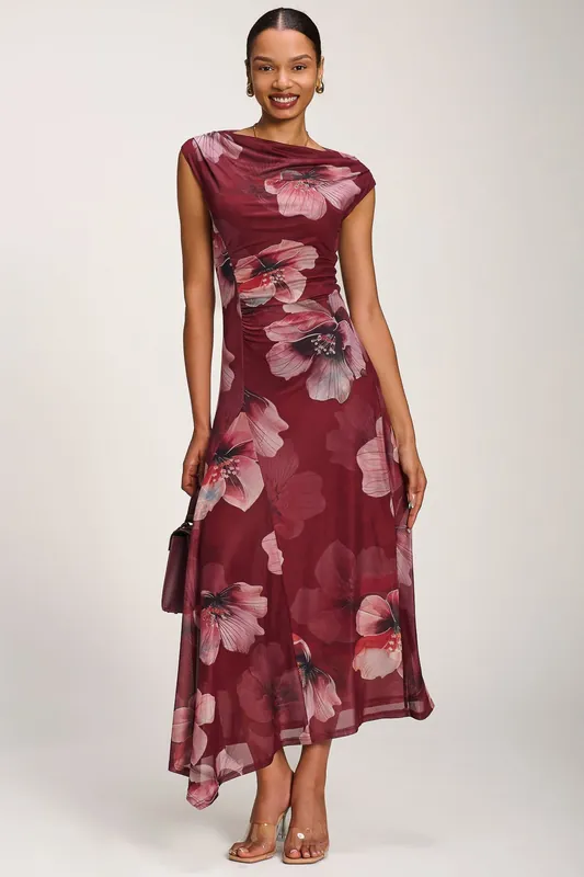 Asymmetric Draped Mesh Maxi Dress - Jolie Moi