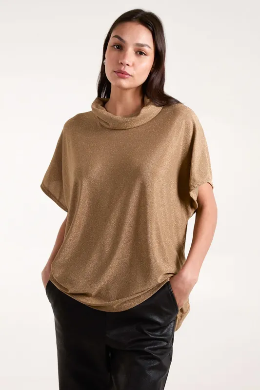 Roll Neck Oversized Metallic Top - Blue Vanilla